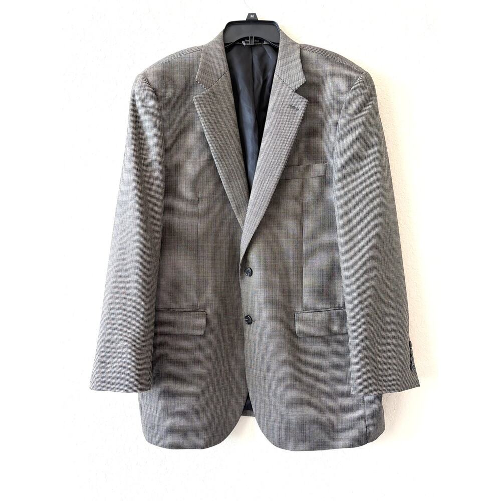 CHAPS Gray Brown Houndstooth 100% Wool Business Tweed Jacket Blazer Mens Sz 44L